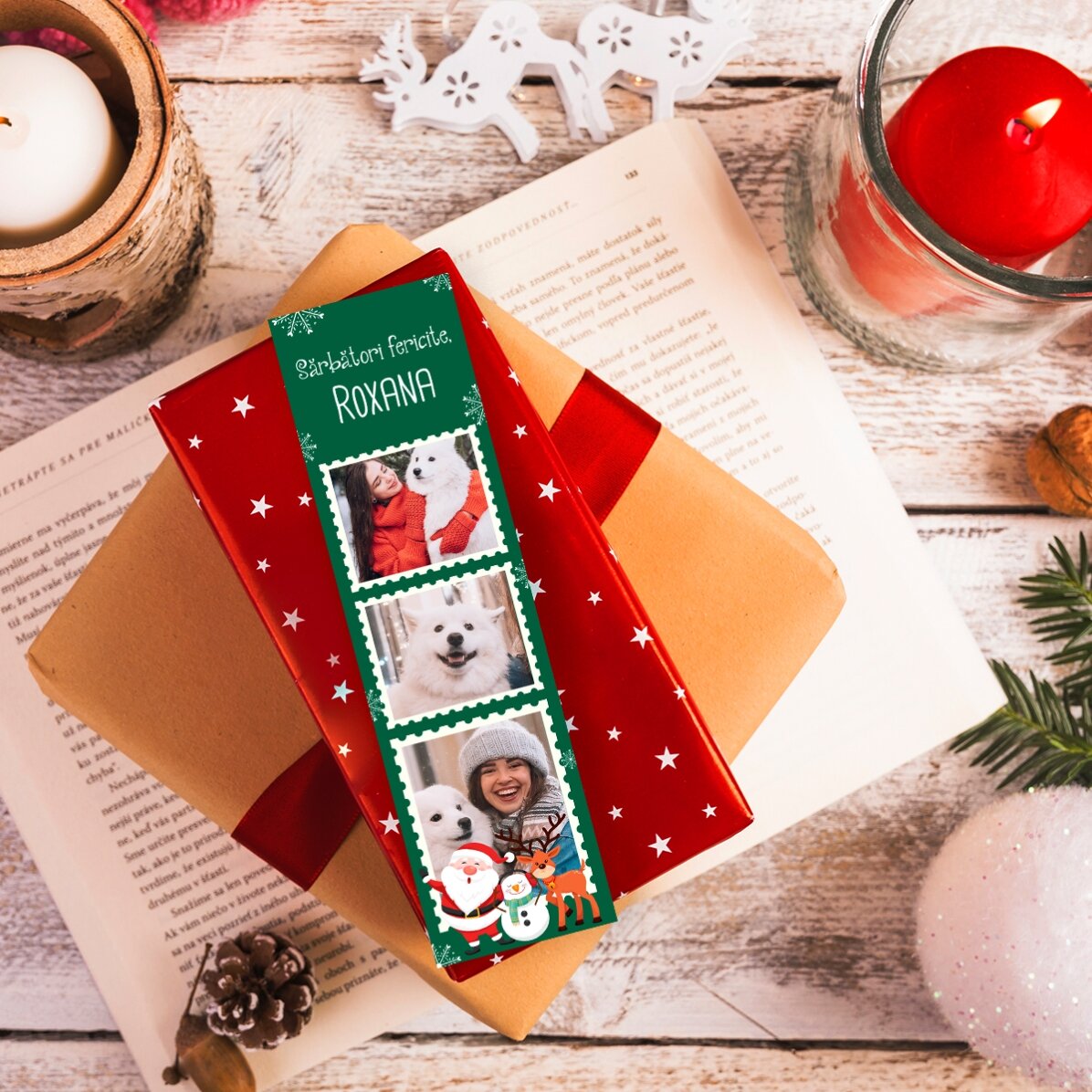Marcapáginas personalizado con 3 fotos y texto - Navidad