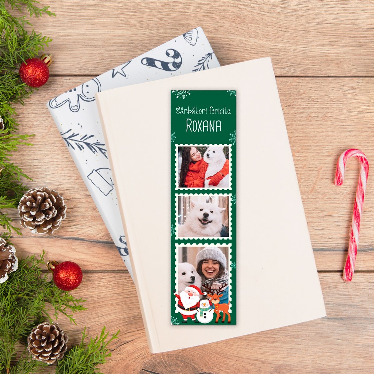 Marcapáginas personalizado con 3 fotos y texto - Navidad