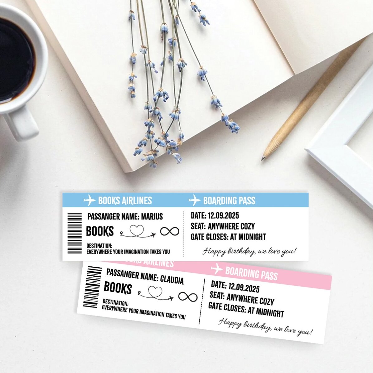 Marcapáginas personalizado con texto - Tarjeta de embarque
