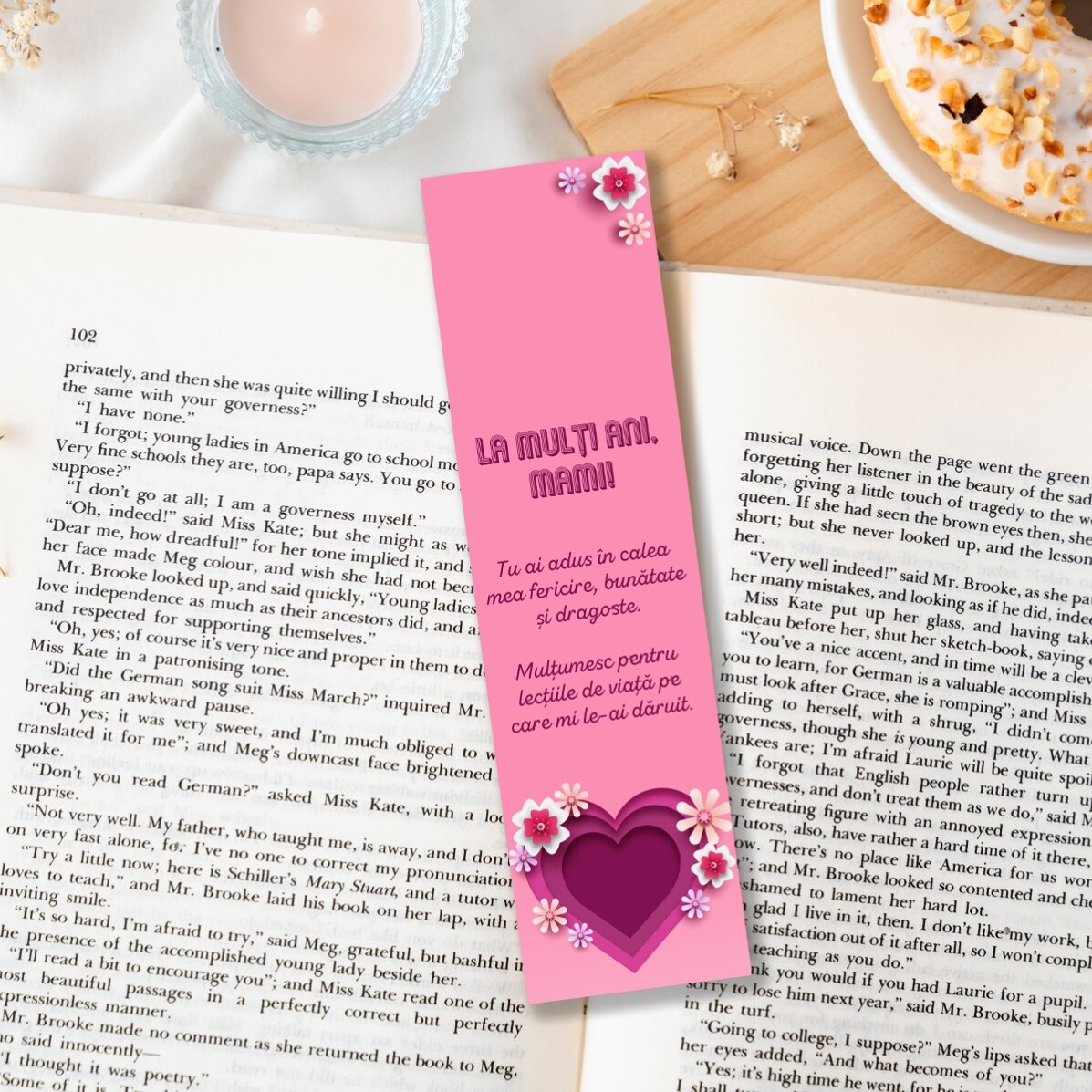 Marcapáginas personalizado con mensaje - Corazón rosa