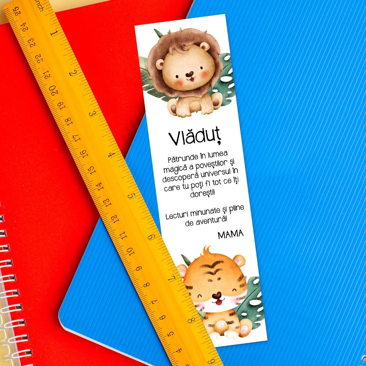 Marcapáginas personalizado con mensaje y nombre para niños - Animalitos