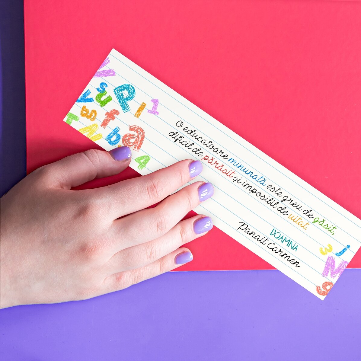 Marcapáginas personalizado con nombre para maestras de infantil