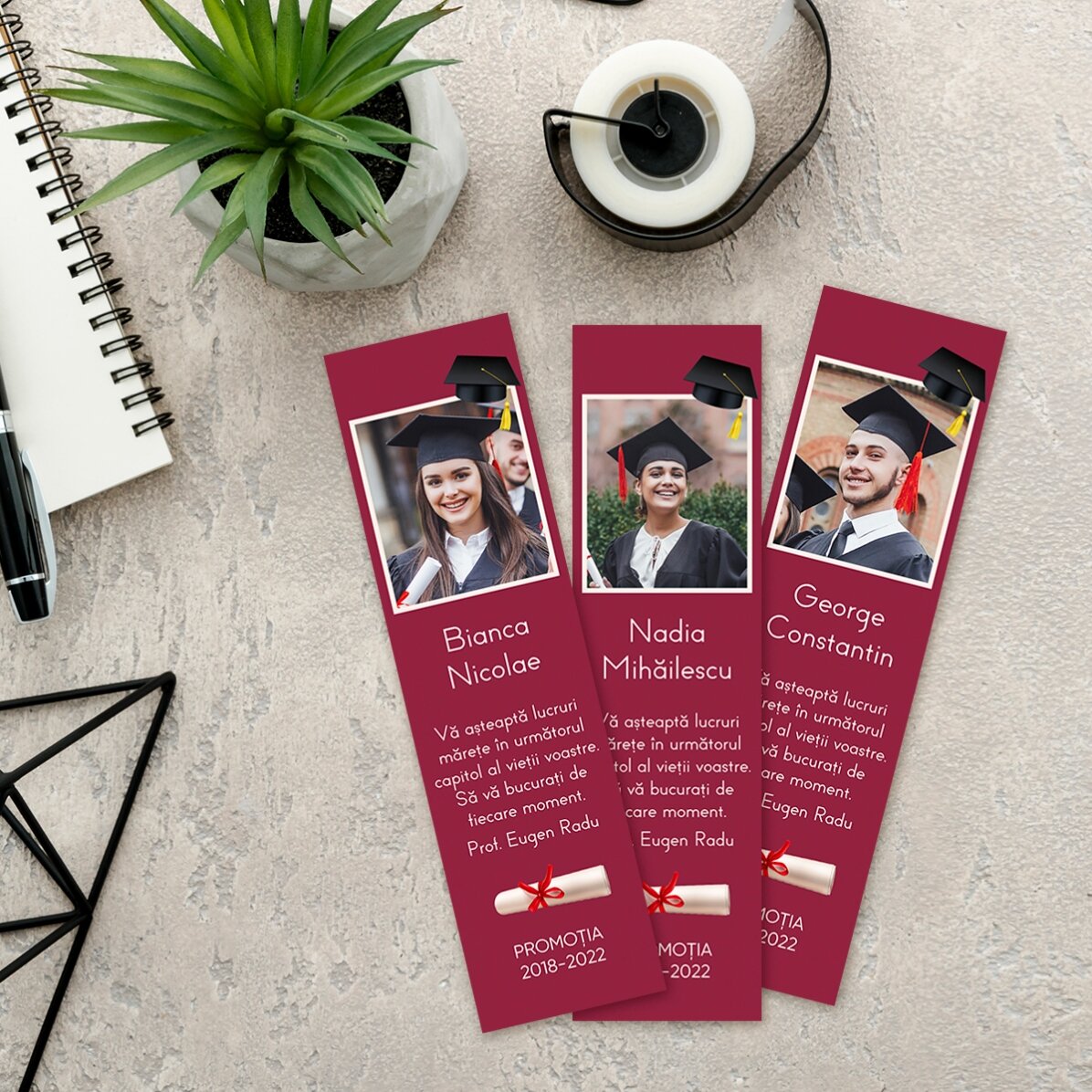 Marcapáginas personalizado con una foto y un mensaje - Graduación