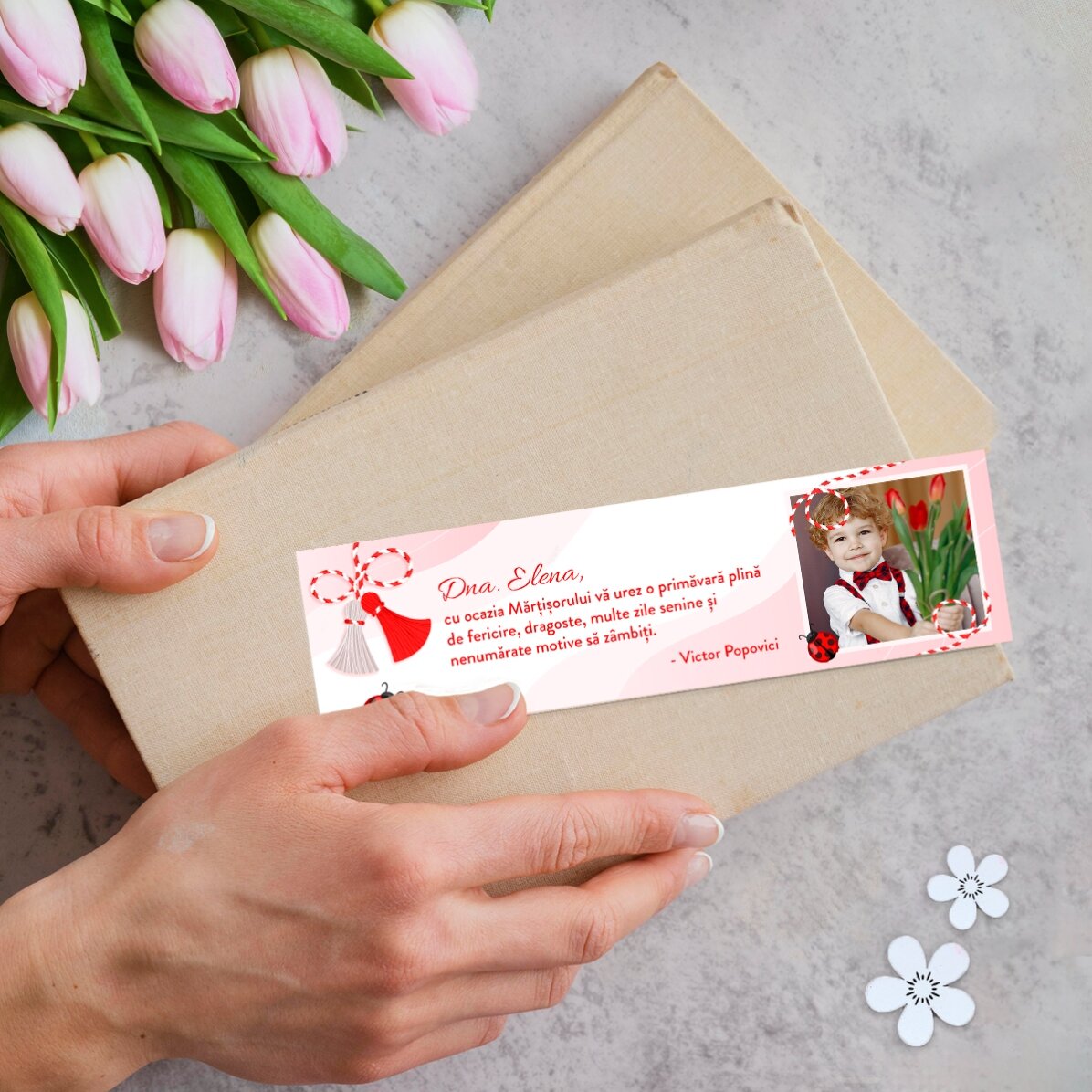 Marcapáginas personalizado con una foto y un mensaje