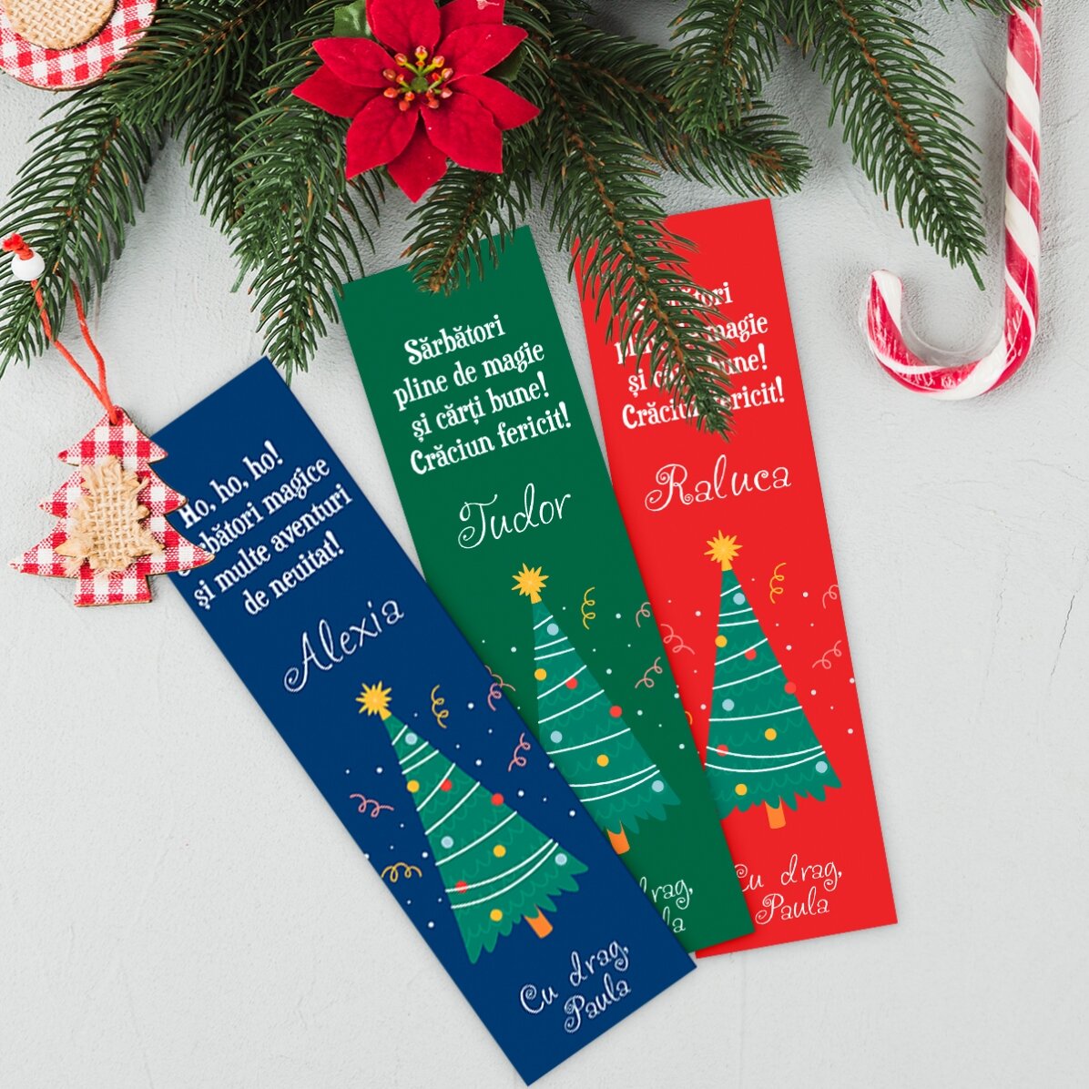 Marcapáginas personalizado con texto: «Christmas tree»