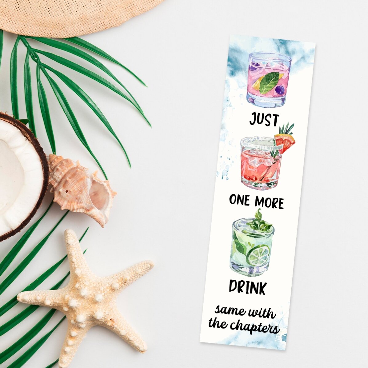 Marcapáginas personalizado con texto: «One more drink»