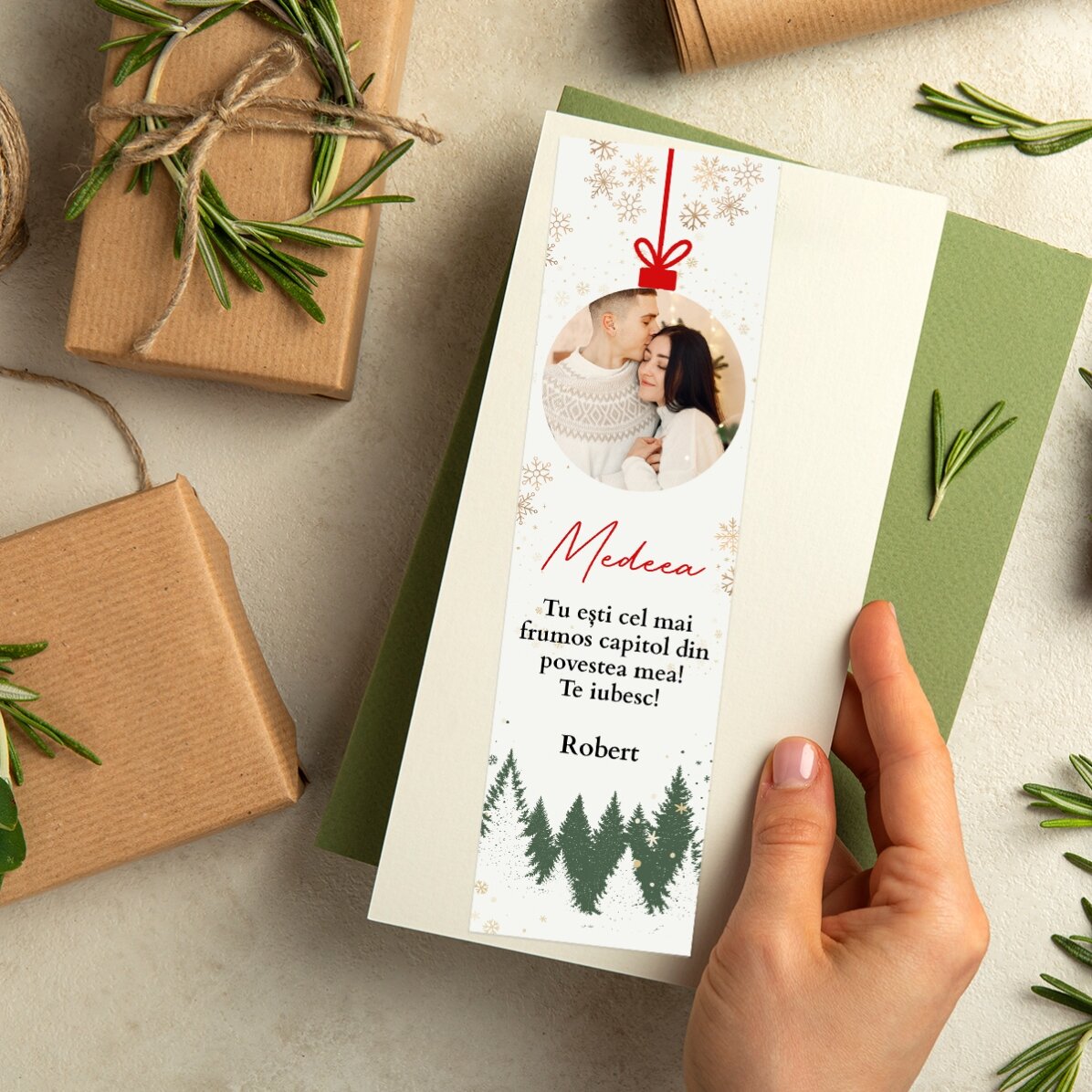 Marcapáginas personalizado con texto y foto - Bola de Navidad