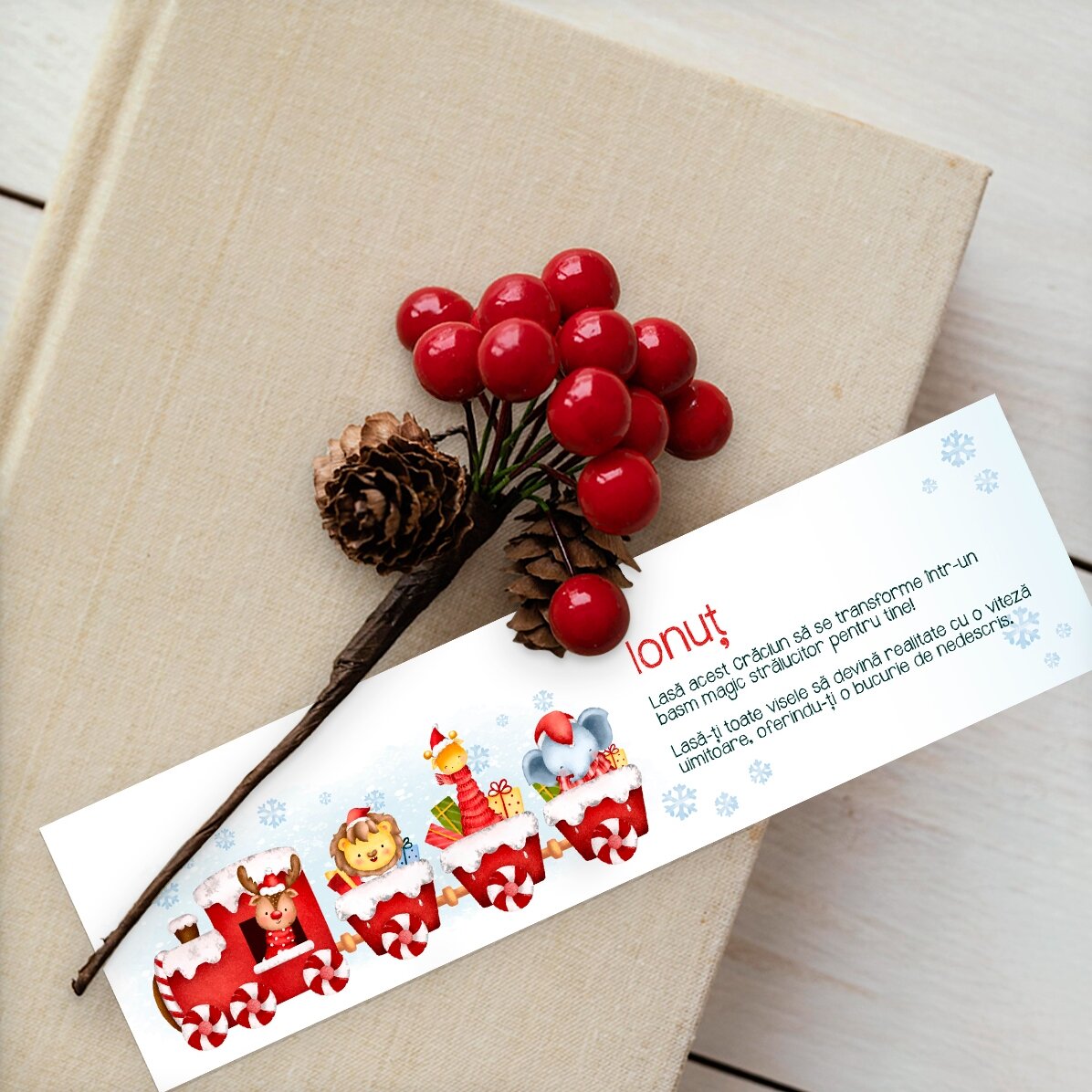 Marcapáginas personalizado con texto: «Trenecito de Navidad»