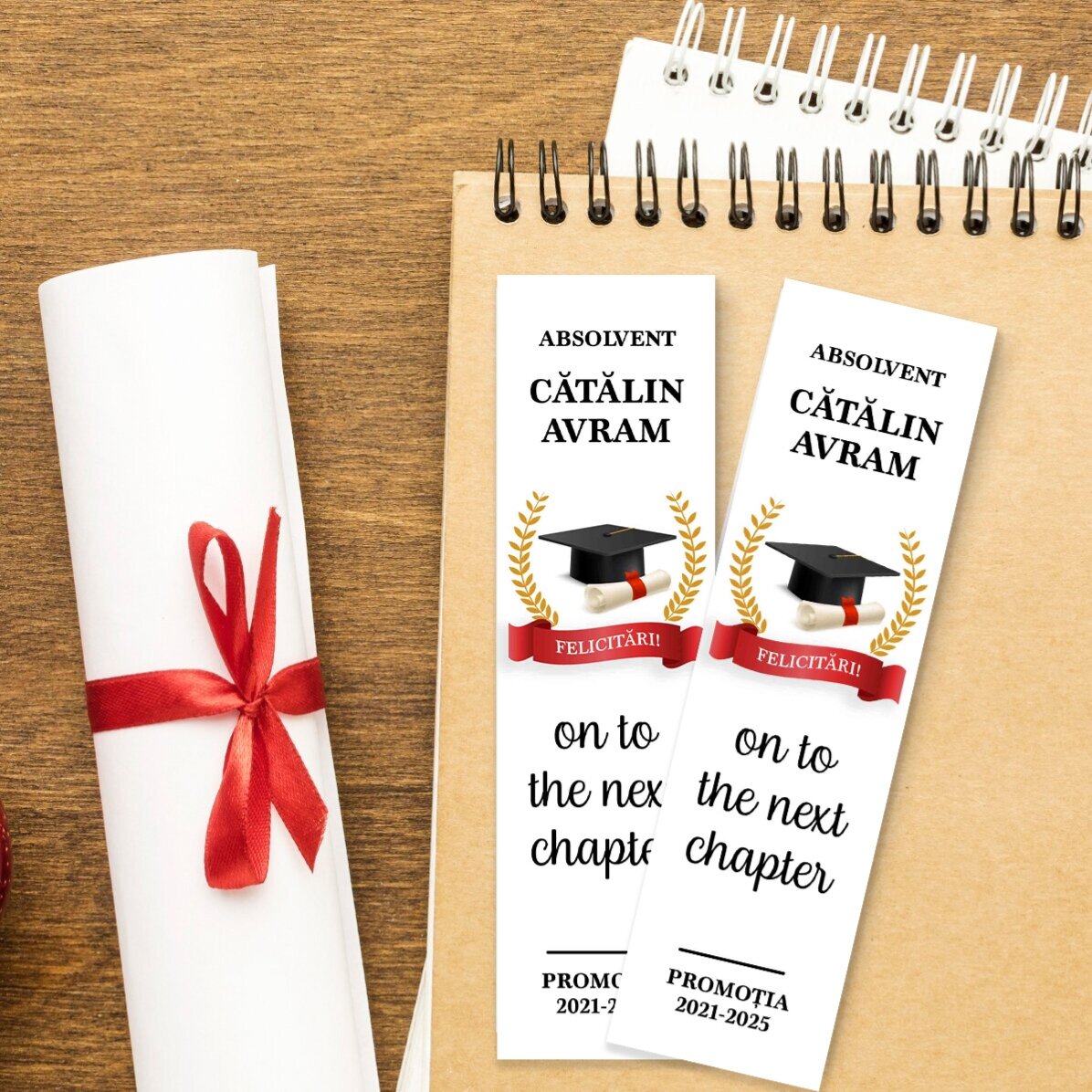 Marcapáginas personalizado con texto: «Graduación»
