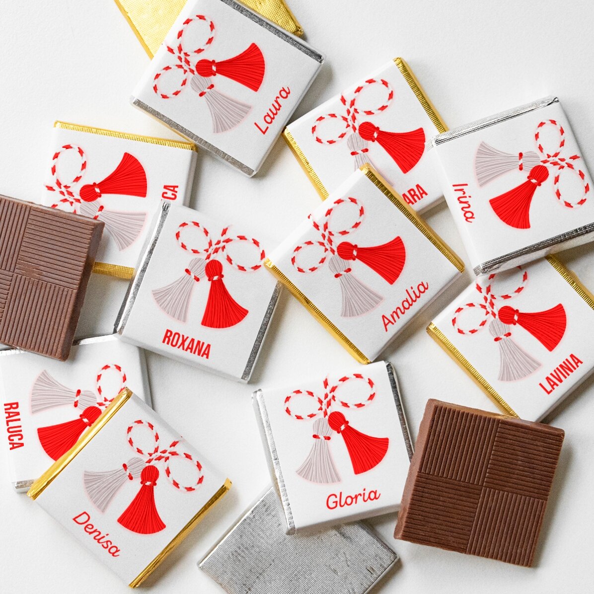Lote de 10 mini bombones personalizados con el nombre «dulce»