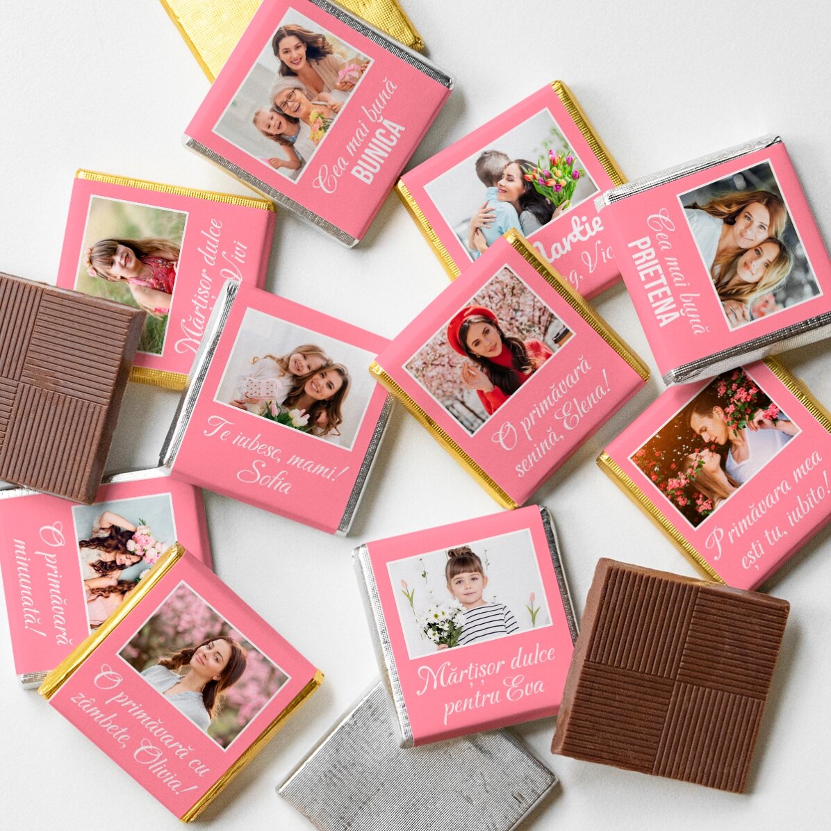 Lote de 10 minichocolates personalizados con fotos y texto
