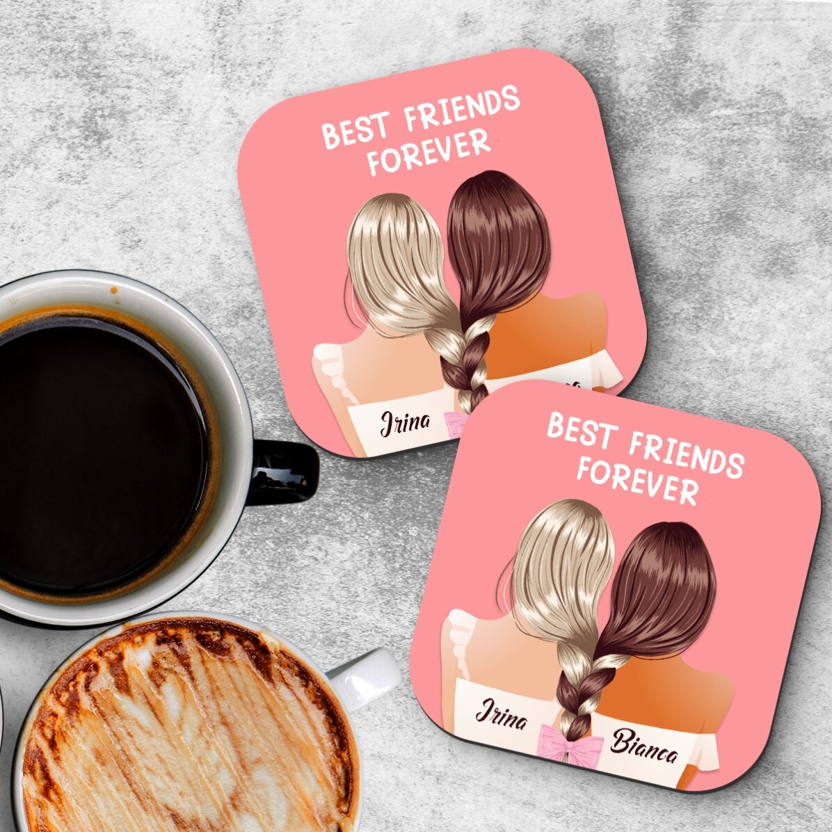 Lote de 2 posavasos personalizados con texto: «Best friends»