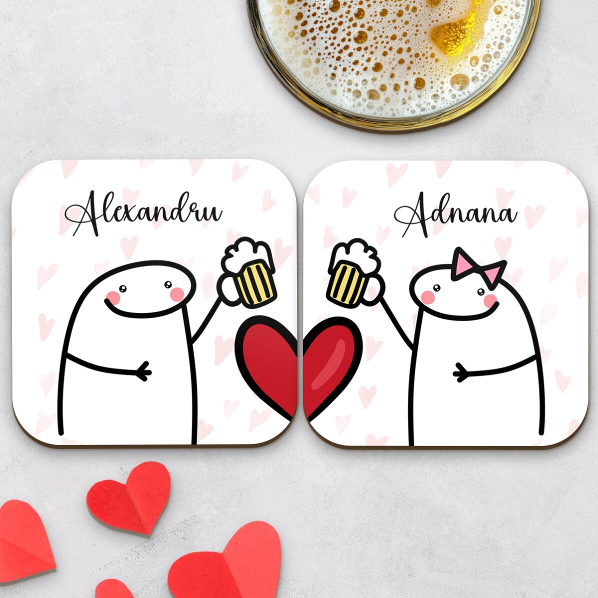 Lote de 2 posavasos personalizados con texto - Cute love