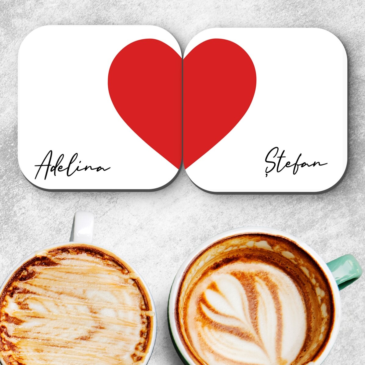 Juego de 2 posavasos personalizados con texto - Heart