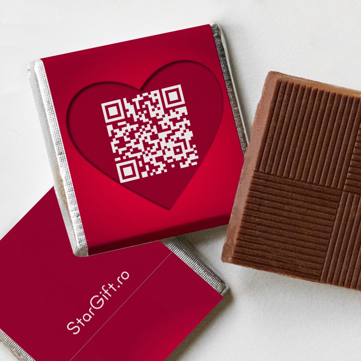 Lote de 5 minichocolates personalizados con fotos, código QR y texto - Love