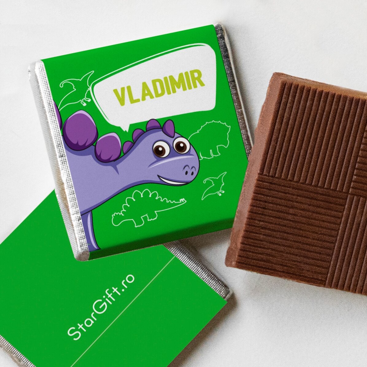 Lote de 5 minichocolates personalizados con fotos y texto - Dinosaurios