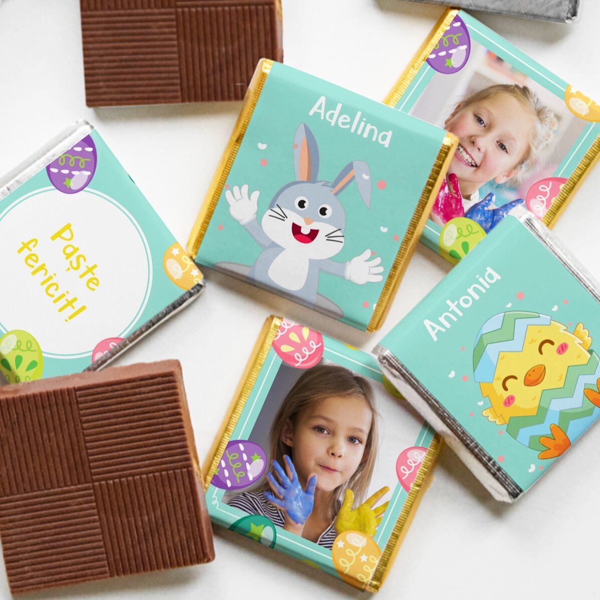 Lote de 5 minichocolates personalizados con fotos y texto - Pascua