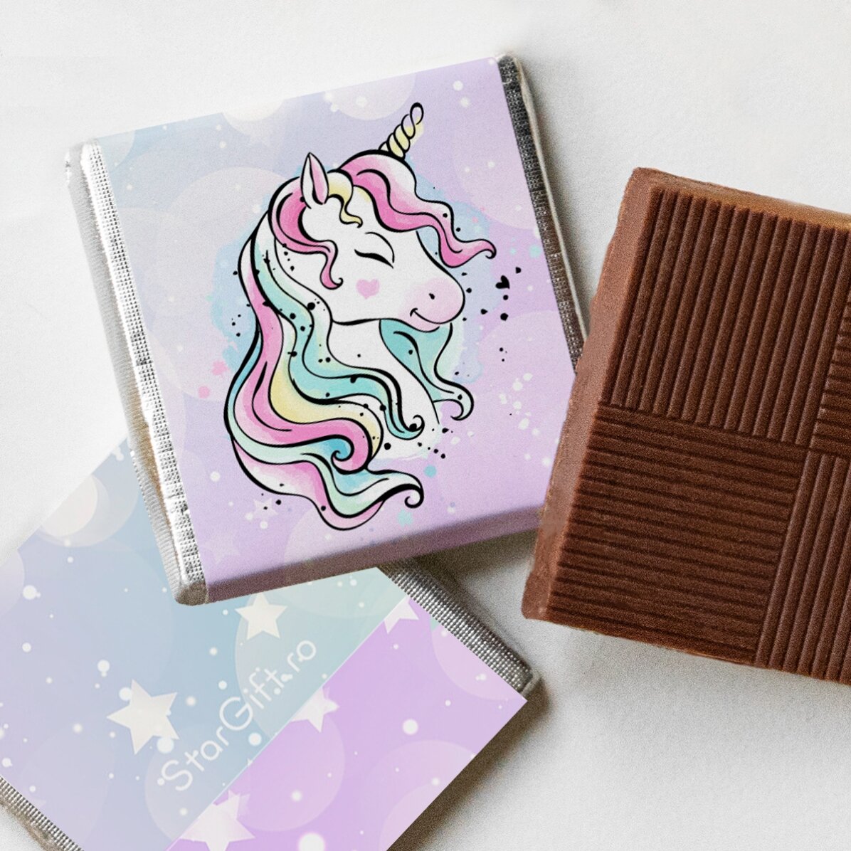 Lote de 5 minichocolates personalizados con fotos y texto - Unicornio