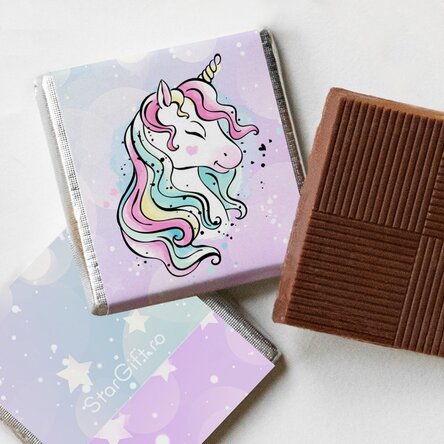 Lote de 5 minichocolates personalizados con fotos y texto - Unicornio