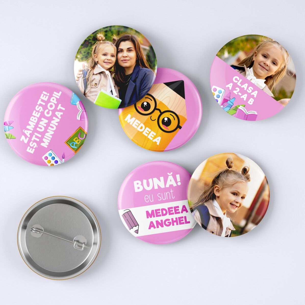 Lote de 6 insignias personalizadas con fotos y mensaje - Vuelta al cole