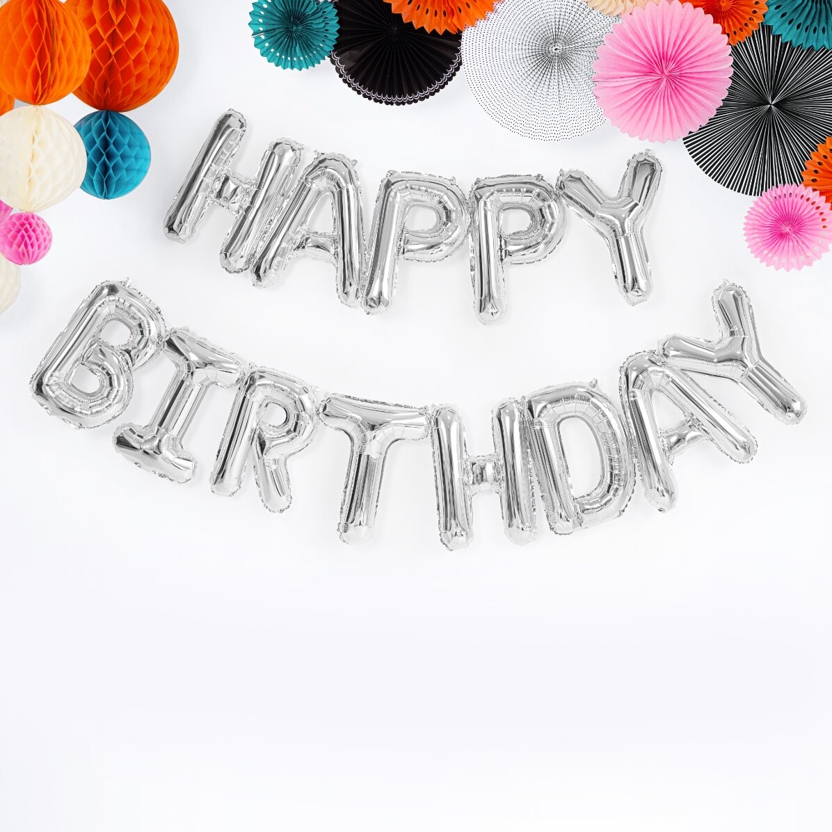 Lote de globos - «Happy Birthday» plateados