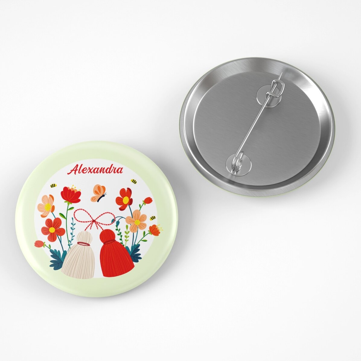 Set de regalo de Martisor con mini bombones y una insignia personalizada con nombre