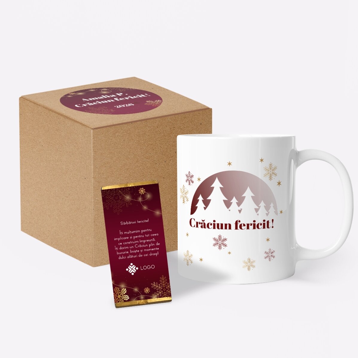 Lote de regalo de Navidad personalizado con logotipo y mensaje - Red Christmas