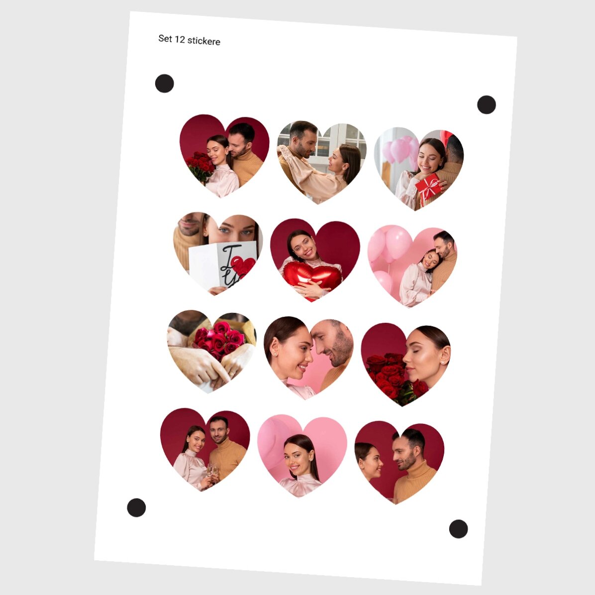 Lote de 12 pegatinas (etiquetas autoadhesivas) con forma de corazón personalizadas con fotos