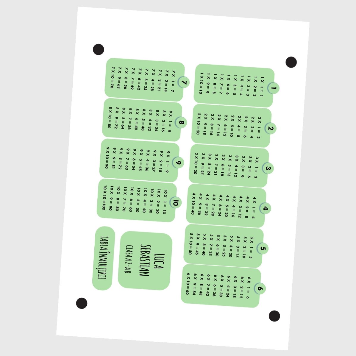 Lote de 12 pegatinas (etiquetas autoadhesivas) personalizadas con texto y la tabla de multiplicar - 