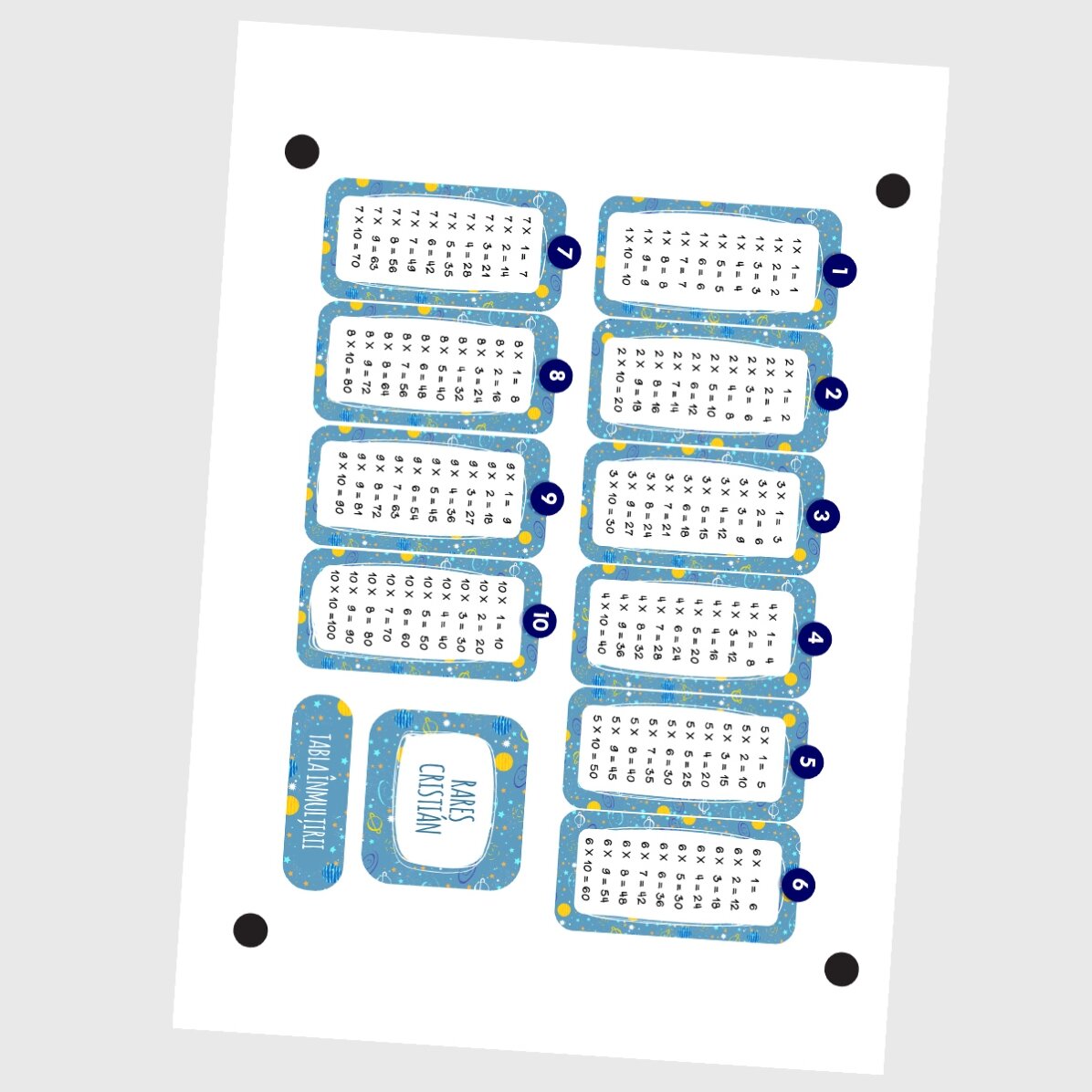 Lote de 12 pegatinas (etiquetas autoadhesivas) personalizadas con texto y la tabla de multiplicar - 