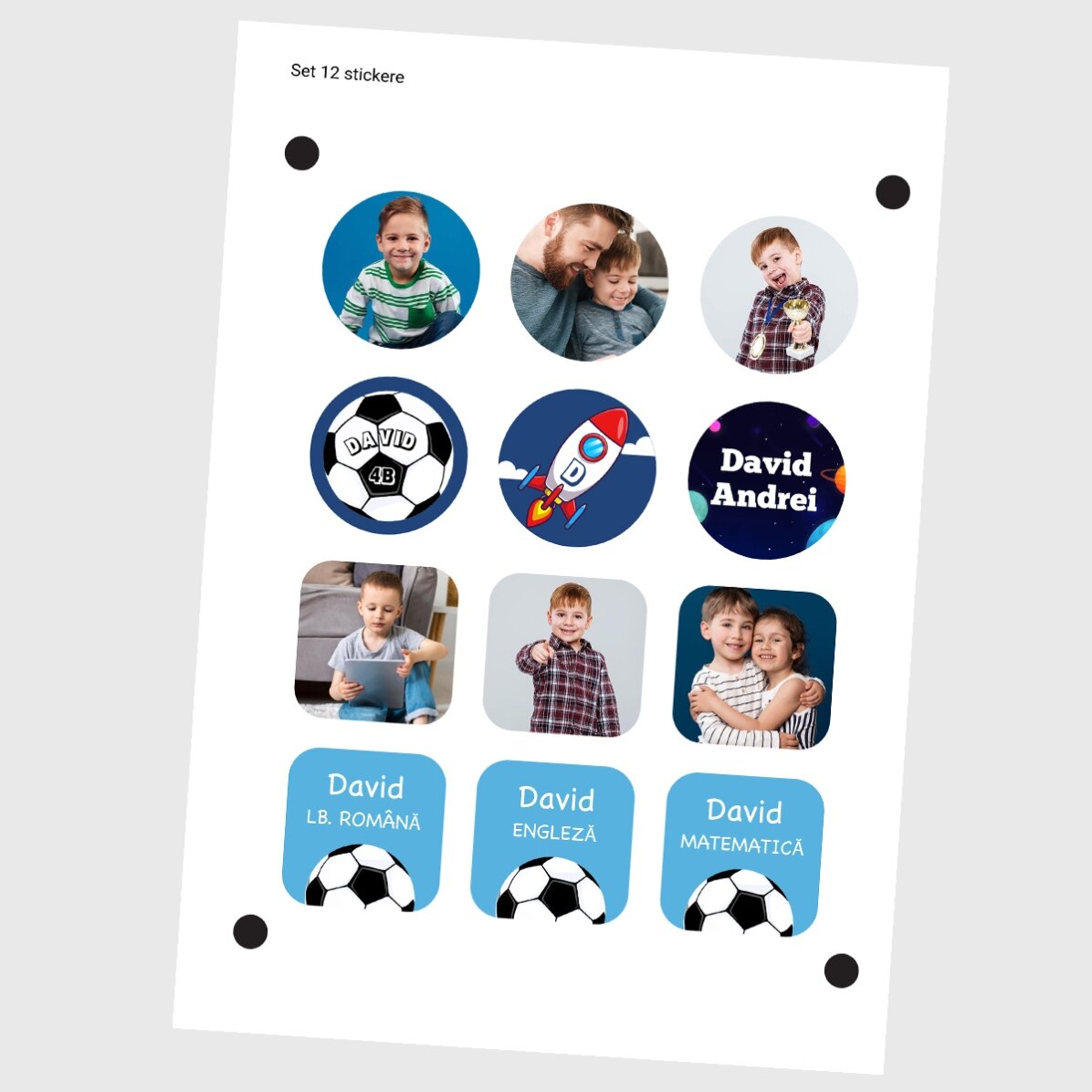 Lote de 12 pegatinas (etiquetas autoadhesivas) personalizadas para el colegio - Niños