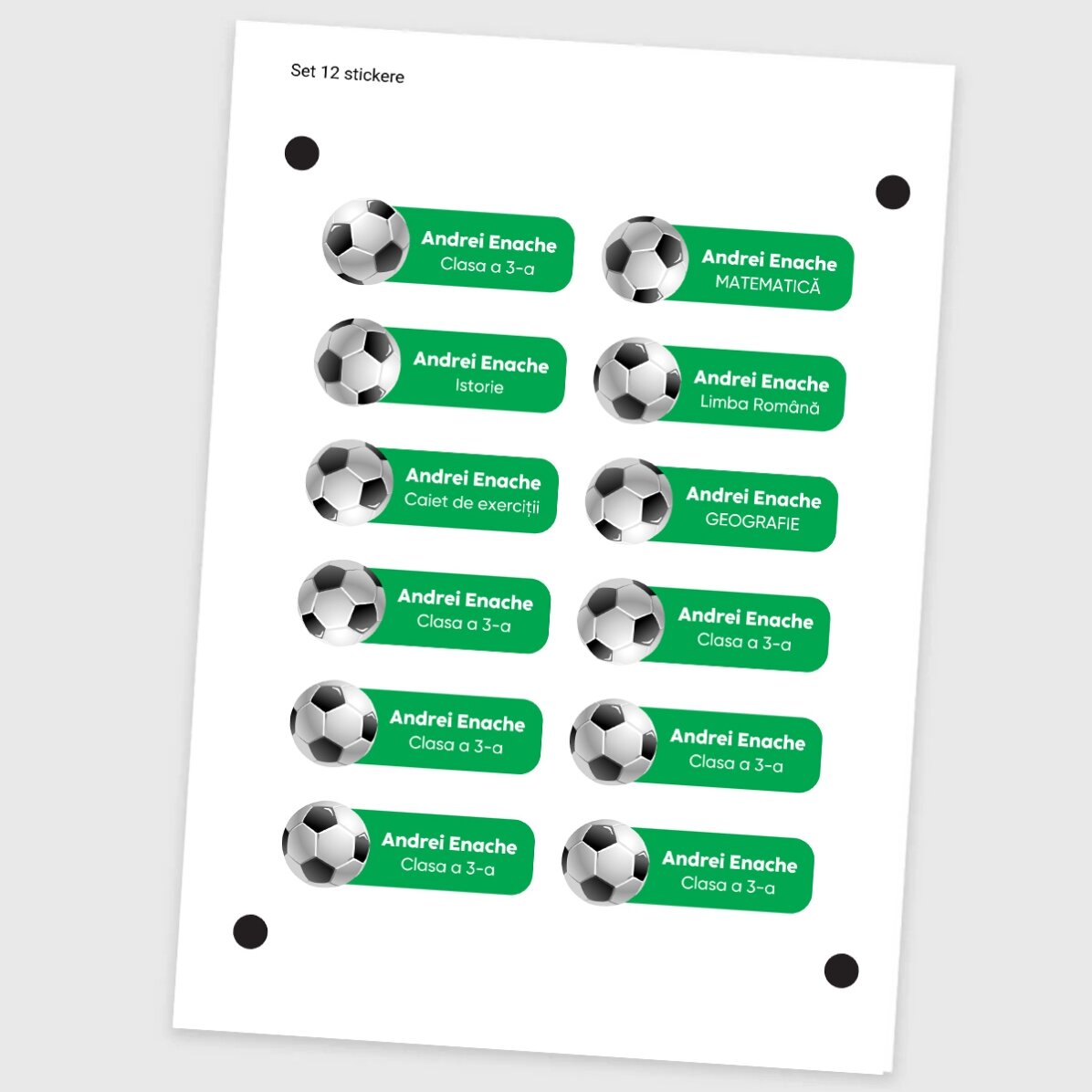Lote de 12 pegatinas (etiquetas autoadhesivas) personalizadas para el colegio - Deporte