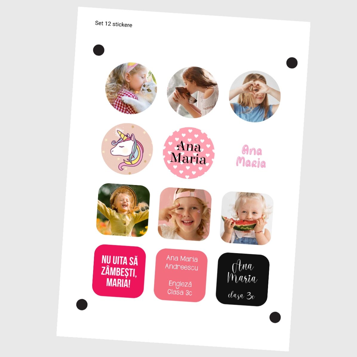 Lote de 12 pegatinas (etiquetas autoadhesivas) personalizadas para el colegio