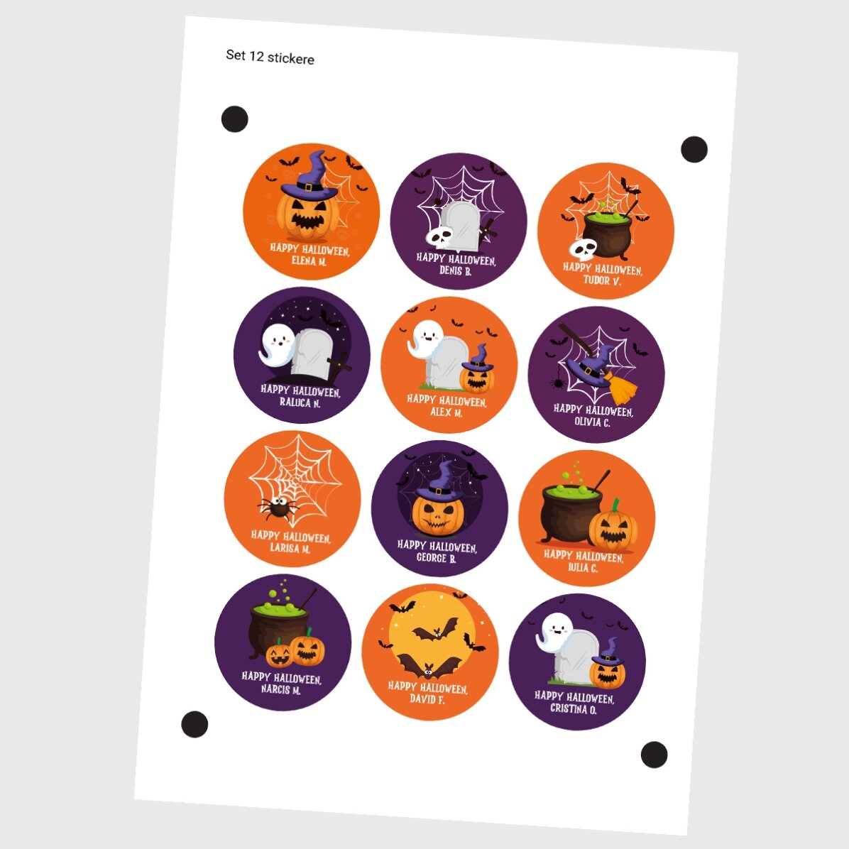 Lote de 12 pegatinas (etiquetas autoadhesivas) redondas personalizadas con texto - Halloween
