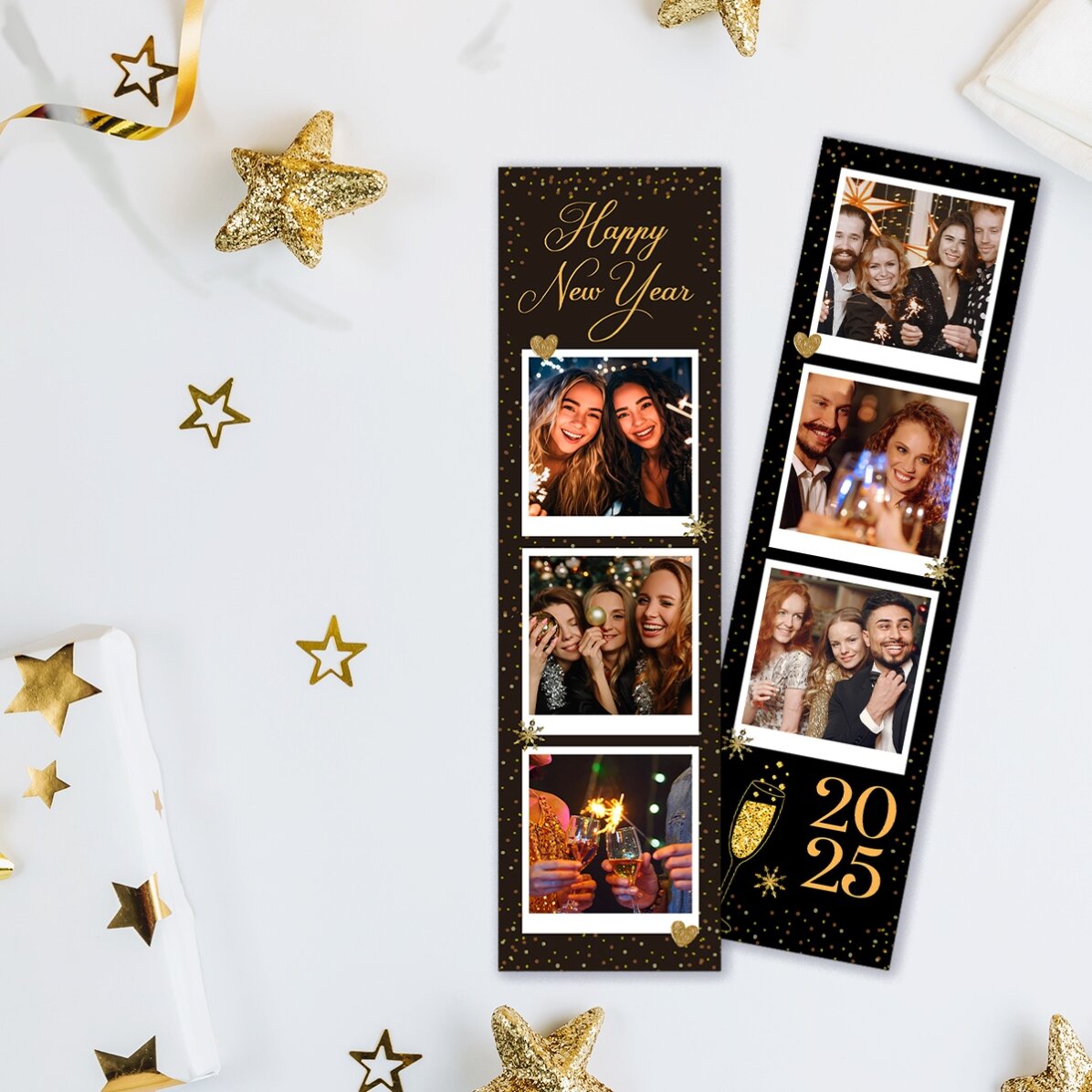 Lote de 2 imanes personalizados con fotos y texto: «Feliz Año Nuevo»
