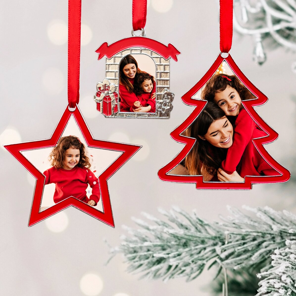 Lote de 3 adornos para el árbol de Navidad personalizados con foto