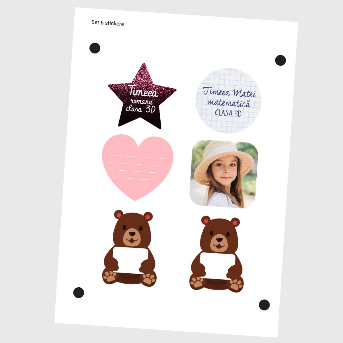 Lote de 6 pegatinas (etiquetas autoadhesivas) personalizadas para el colegio - Cute