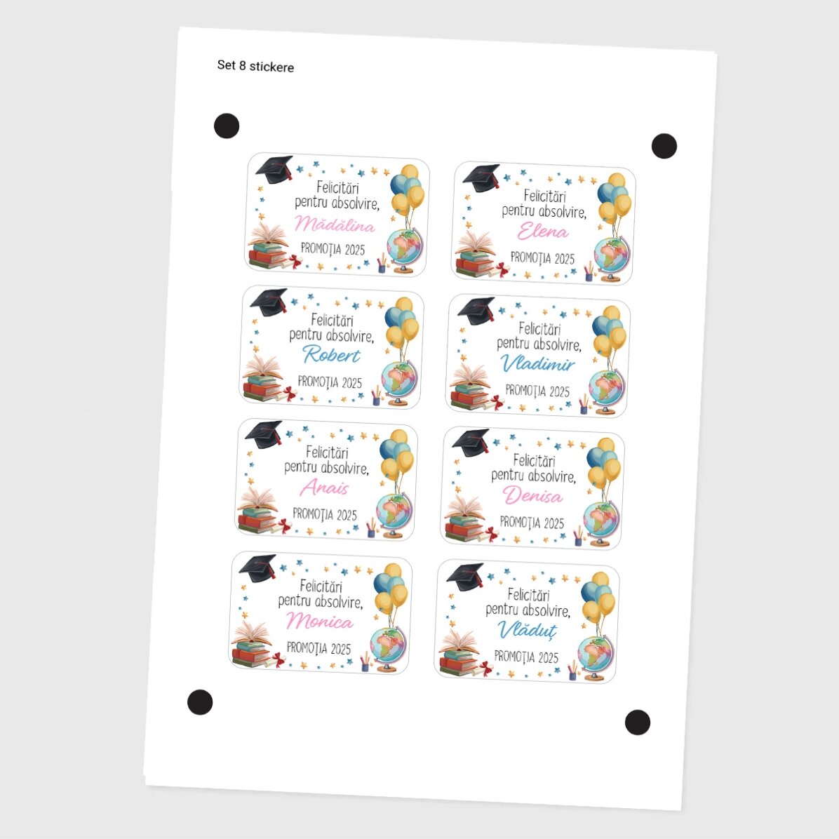 Lote de 8 pegatinas (etiquetas autoadhesivas) personalizadas con mensaje: «Graduación»