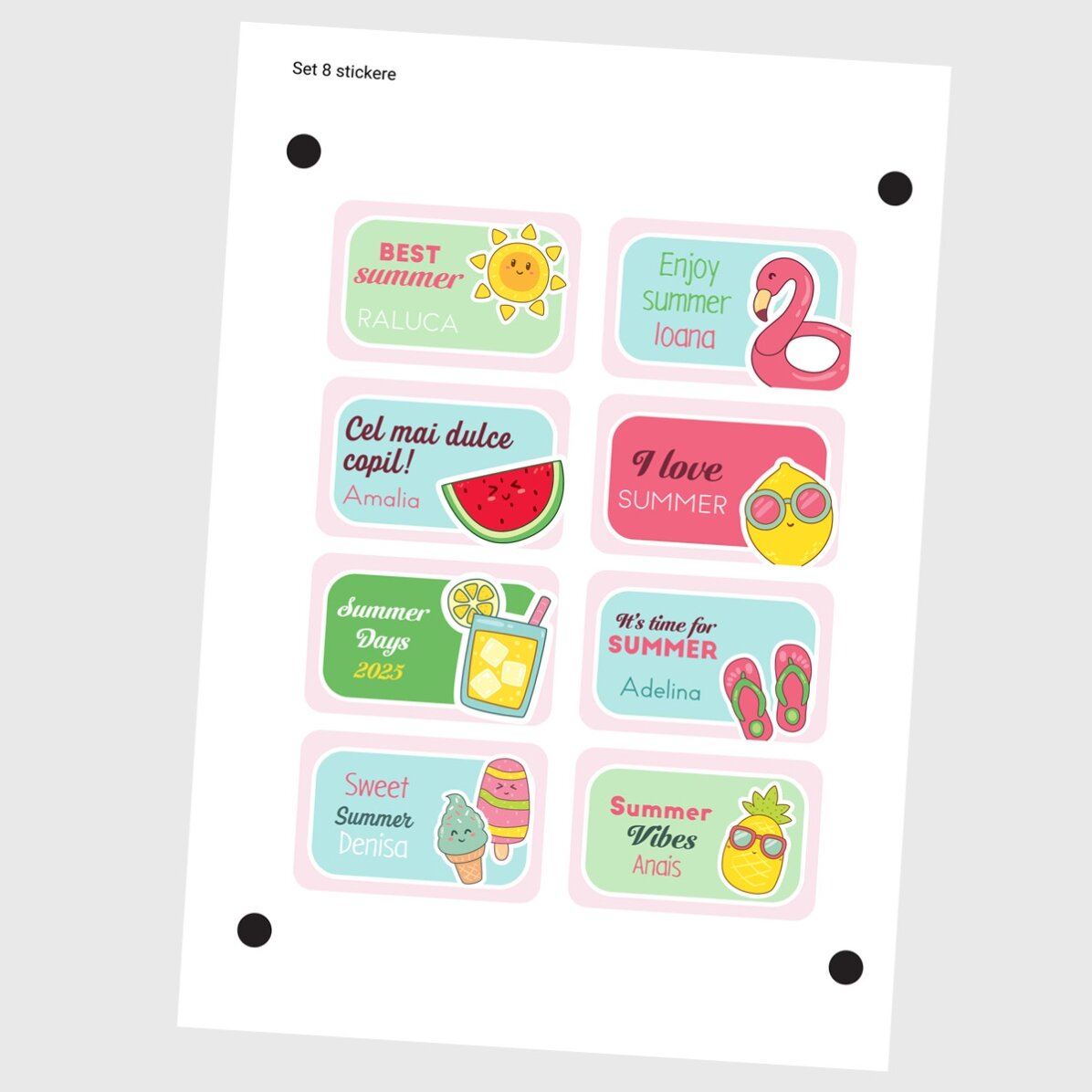 Lote de 8 pegatinas (etiquetas autoadhesivas) personalizadas con mensaje - Summer