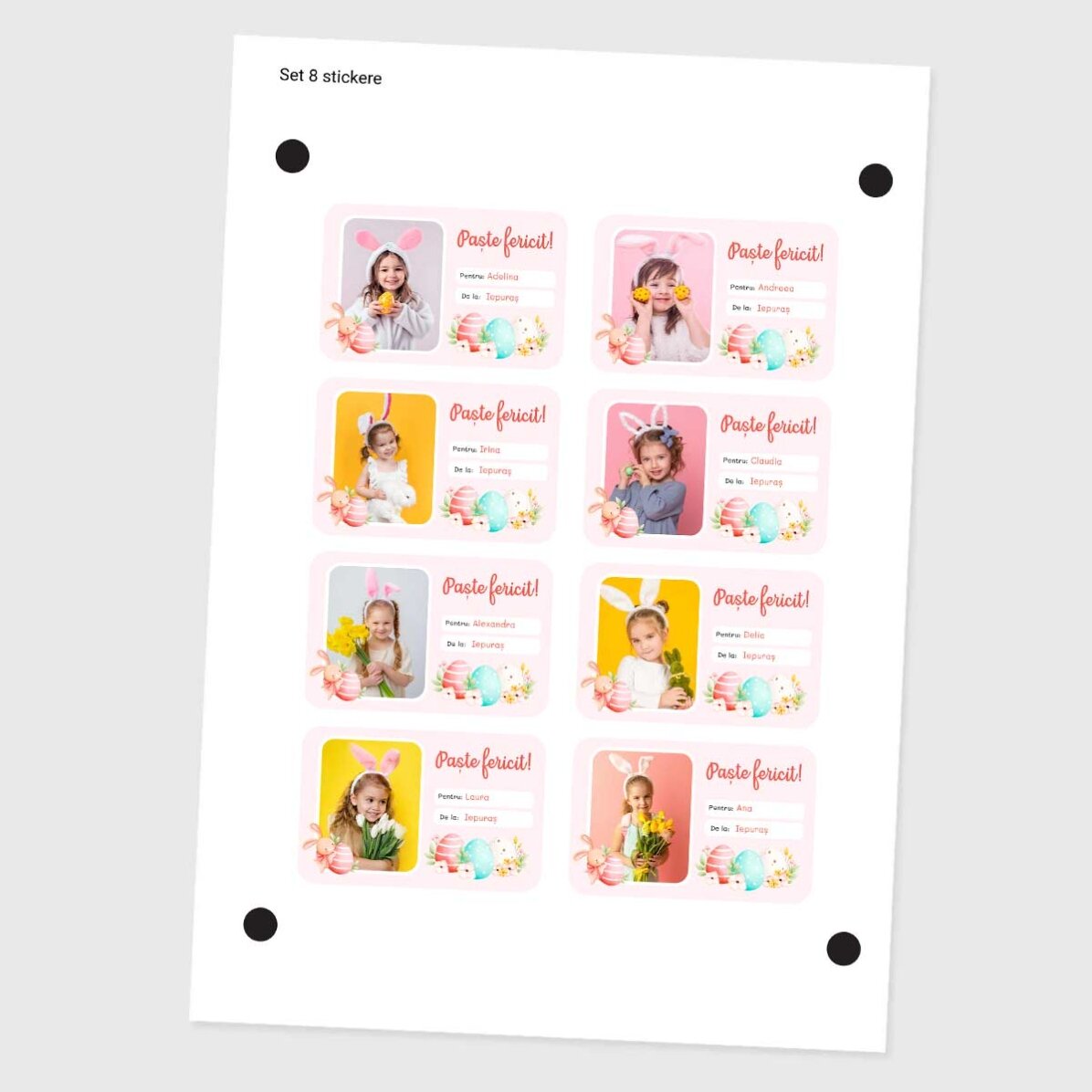 Lote de 8 pegatinas (etiquetas autoadhesivas) personalizadas con fotos y texto: ¡Felices Pascas!