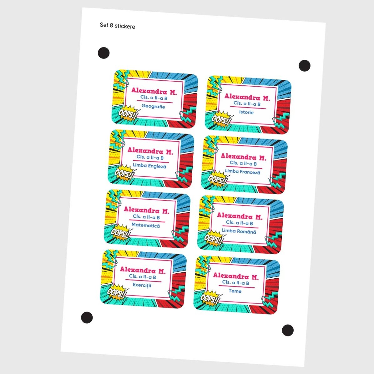 Lote de 8 pegatinas (etiquetas autoadhesivas) personalizadas con texto - Cómics