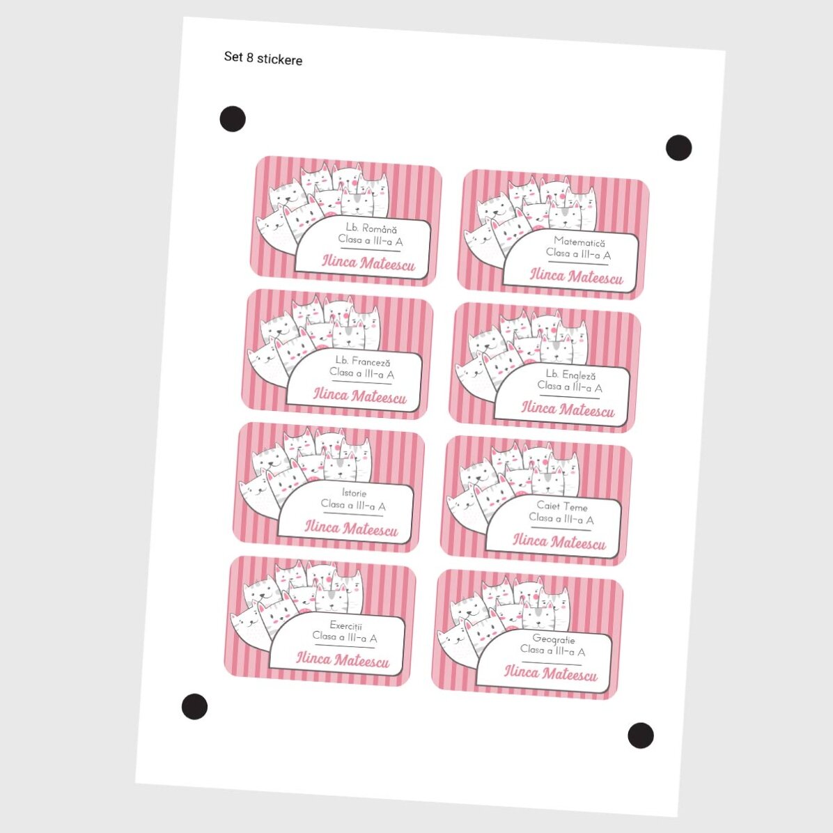 Lote de 8 pegatinas (etiquetas autoadhesivas) personalizadas con texto - Kitty