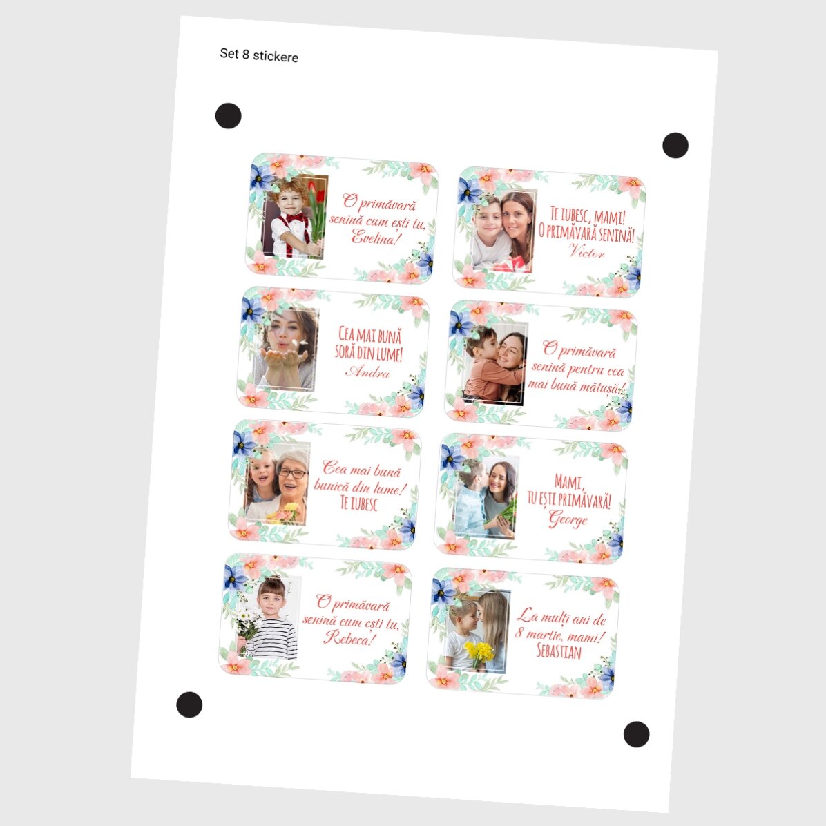 Lote de 8 pegatinas (etiquetas autoadhesivas) personalizadas con fotos y mensajes - Primavera