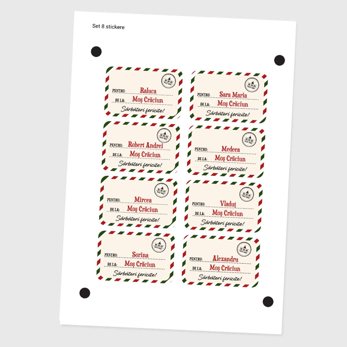 Set of 8 stickers (self-adhesive labels) personalised with text - With love, Santa Claus