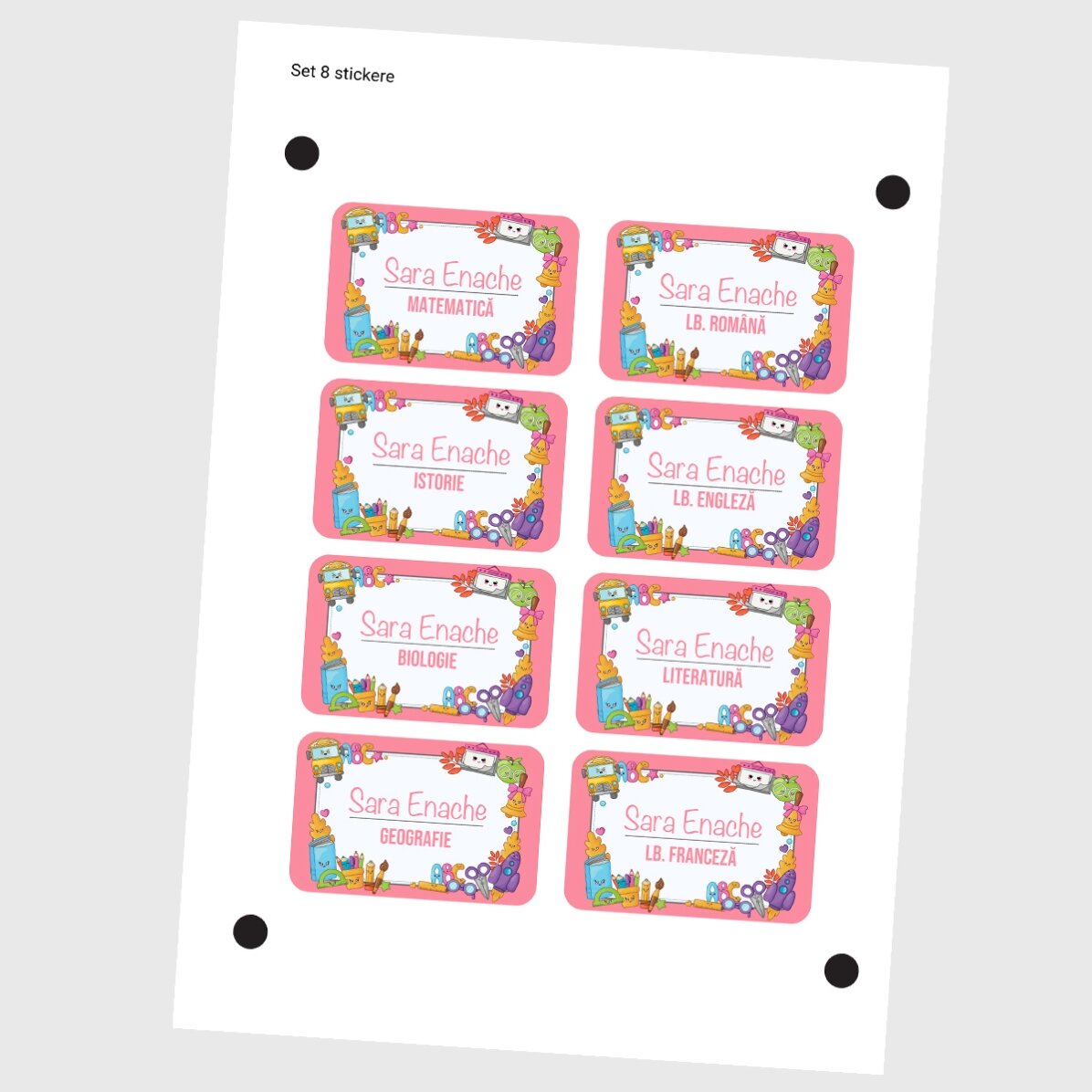Lote de 8 pegatinas (etiquetas autoadhesivas) personalizadas para el colegio con el texto «Back to s