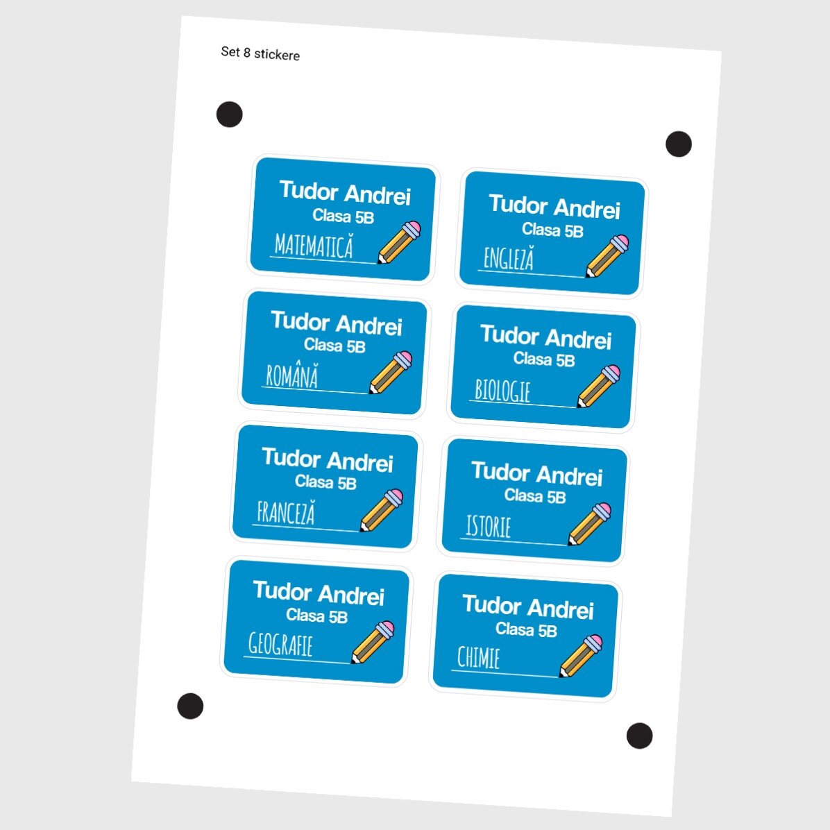 Lote de 8 pegatinas (etiquetas autoadhesivas) personalizadas para el colegio con texto y fondo de co