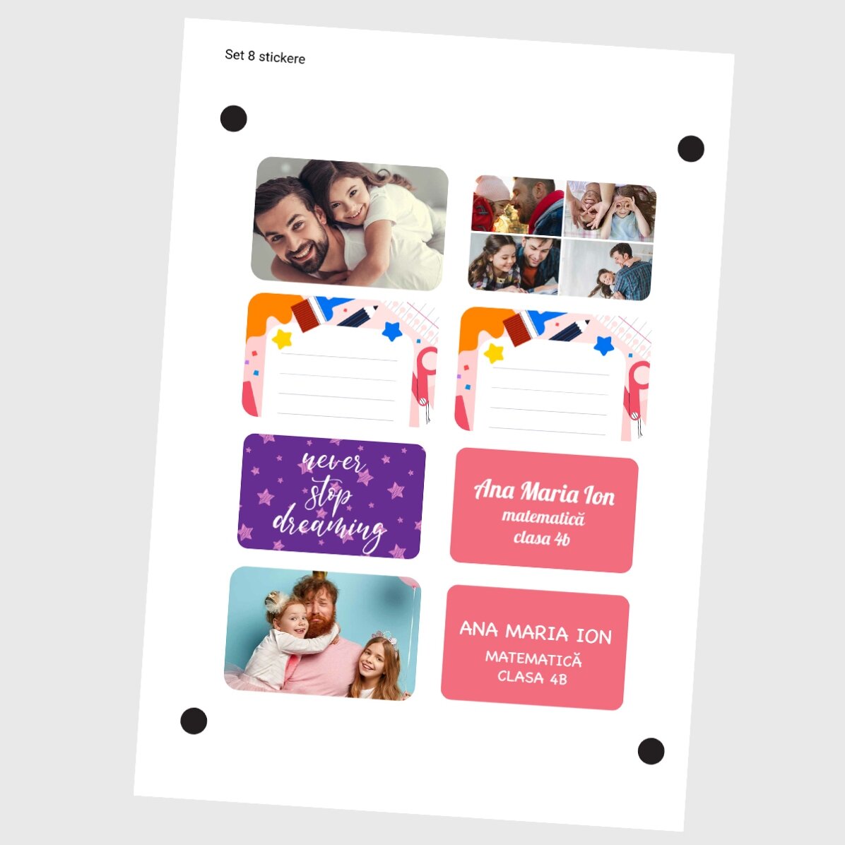 Lote de 8 pegatinas (etiquetas autoadhesivas) personalizadas para el colegio