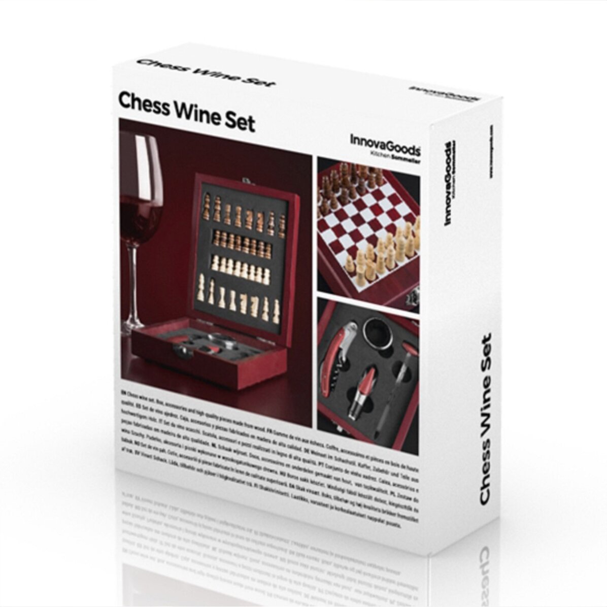 Juego de ajedrez con accesorios para vino
