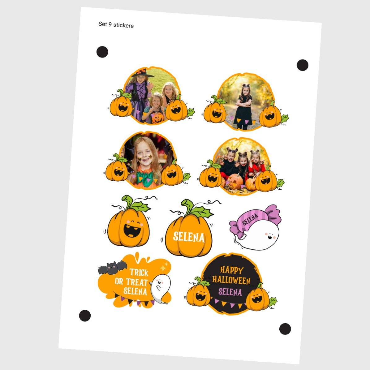 Juego de pegatinas (etiquetas autoadhesivas) personalizadas con fotos y texto - Calabazas de Hallowe