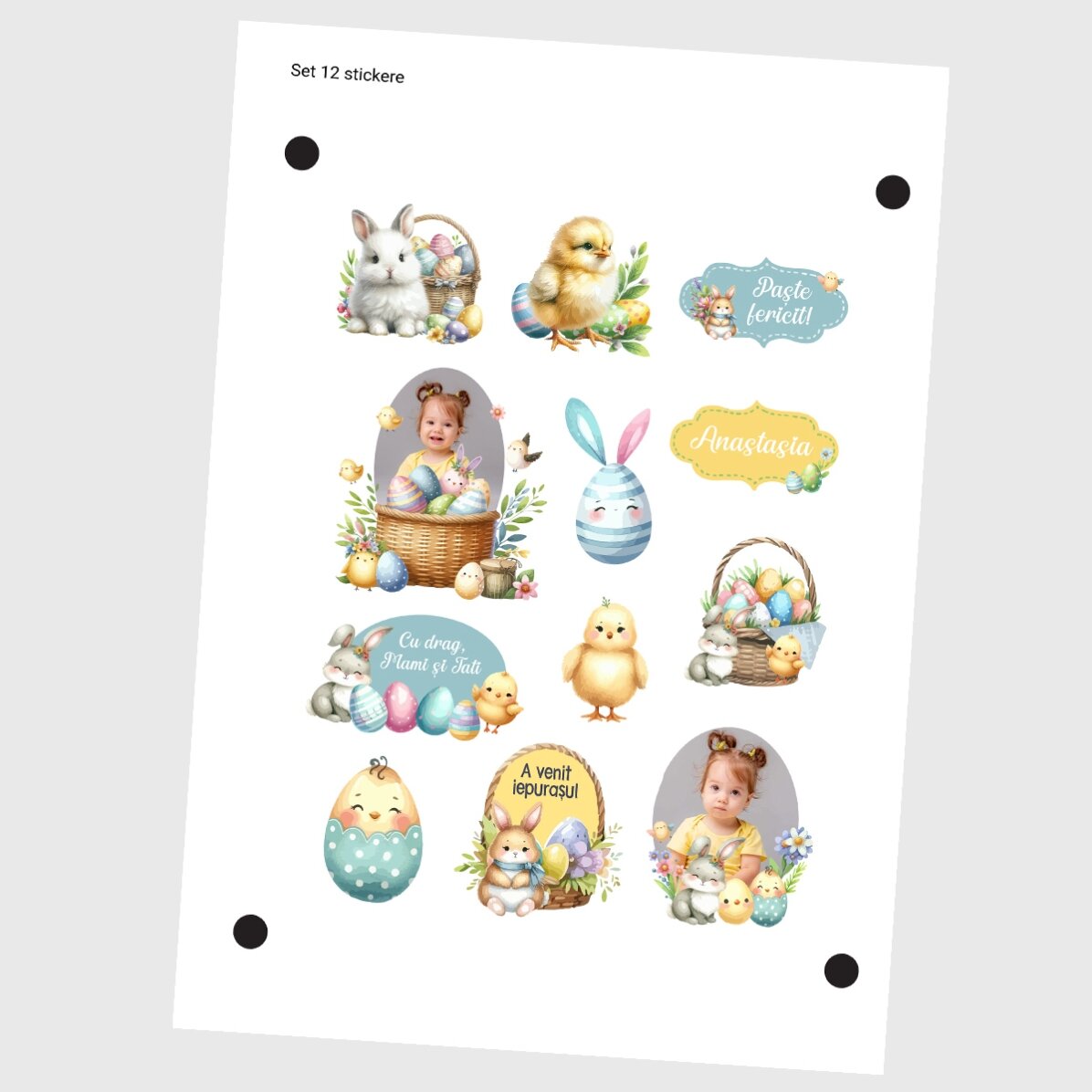 Juego de pegatinas (etiquetas autoadhesivas) personalizadas con fotos y texto: ¡Felices Pascas!